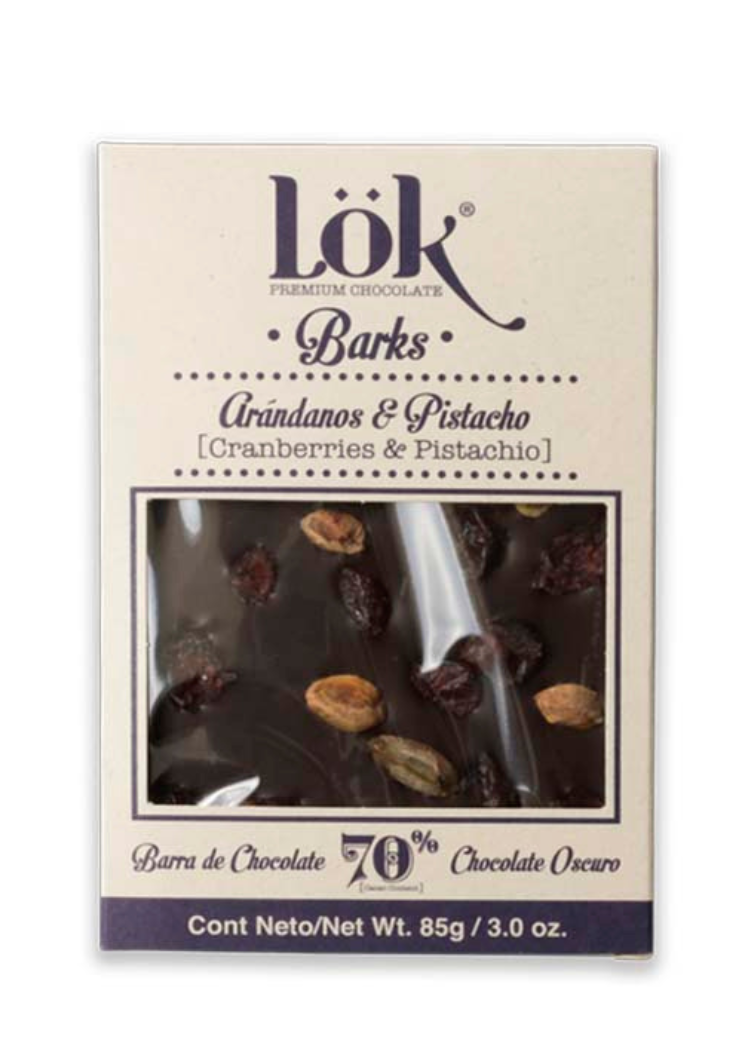 Chocolate LOK arandanos y pistacho 70% 85 gr