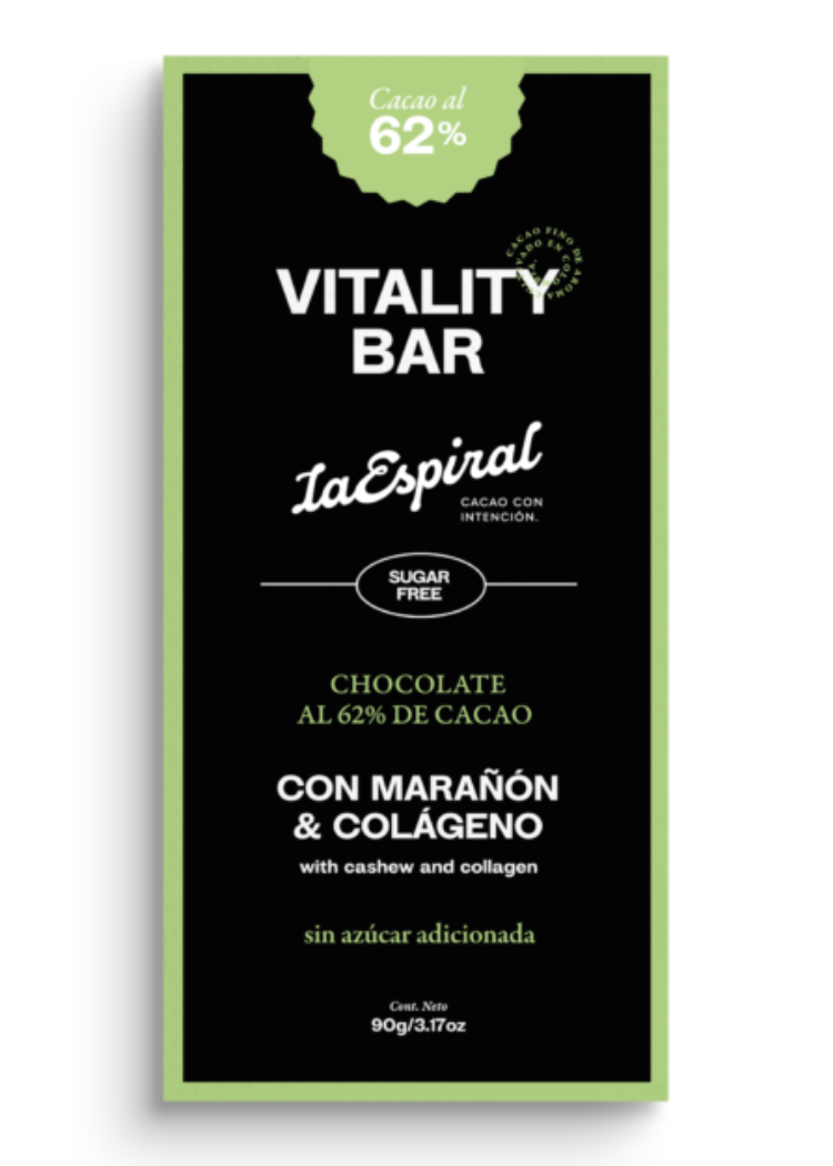 Chocolate al 62% cacao con marañon y colageno 90 gr